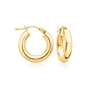 Italian 3mm 18kt Yellow Gold Huggie Hoop Earrings. 1/2"