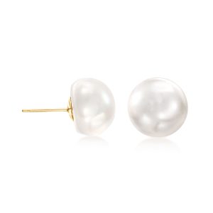 12-13mm Cultured Button Pearl Stud Earrings in 14kt Yellow Gold