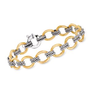 Phillip Gavriel "Italian Cable" 18kt Yellow Gold and Sterling Silver Cable-Link Bracelet. 7.5"