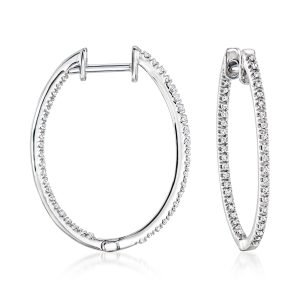 .25 ct. t.w. Diamond Inside-Outside Hoop Earrings in Sterling Silver. 1"