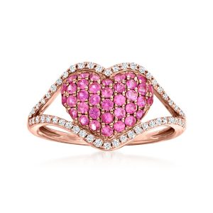 .60 ct. t.w. Pink Sapphire and .20 ct. t.w. Diamond Heart Ring in 14kt Rose Gold