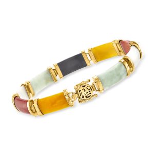 Multicolored Jade "Good Fortune" Bracelet in 18kt Gold Over Sterling