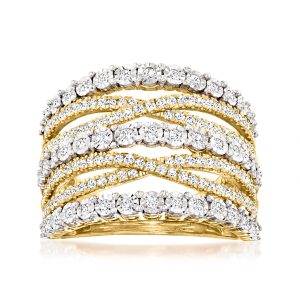 1.00 ct. t.w. Diamond Multi-Row Ring in 18kt Gold Over Sterling