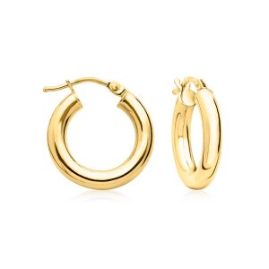Italian 3mm 18kt Yellow Gold Hoop Earrings. 5/8"