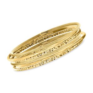 Italian 14kt Yellow Gold Multi-Finish Jewelry Set: Six Bangle Bracelets