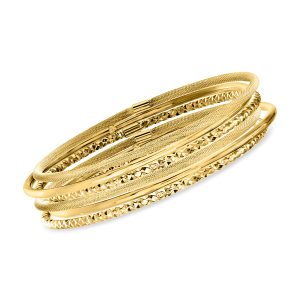 Italian 14kt Yellow Gold Multi-Finish Jewelry Set: Six Bangle Bracelets