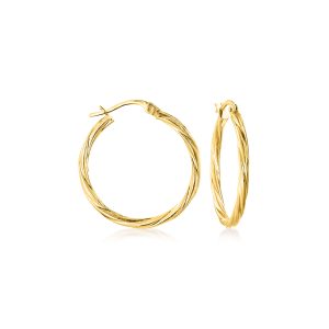 Italian 14kt Yellow Gold Twisted Hoop Earrings. 1"