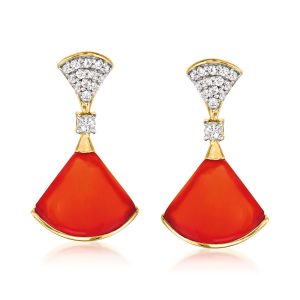 Carnelian and .50 ct. t.w. White Topaz Drop Earrings in 18kt Gold Over Sterling