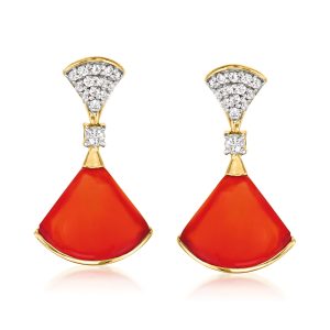 Carnelian and .50 ct. t.w. White Topaz Drop Earrings in 18kt Gold Over Sterling