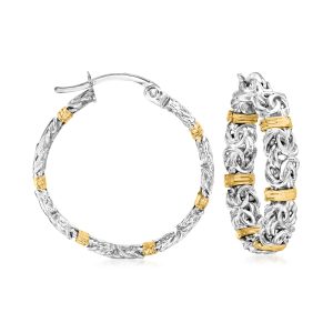 Sterling Silver and 14kt Yellow Gold Byzantine Station Hoop Earrings. 1"
