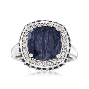5.70 ct. t.w. Sapphire and .10 ct. t.w. White Topaz Ring in Sterling Silver