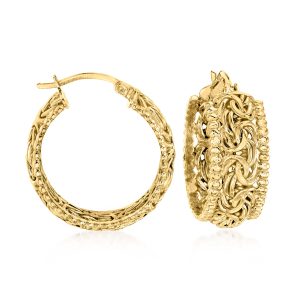 18kt Gold Over Sterling Beaded-Edge Byzantine Hoop Earrings. 1"