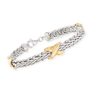 Two-Tone Sterling Silver Wheat-Link X Station Bracelet