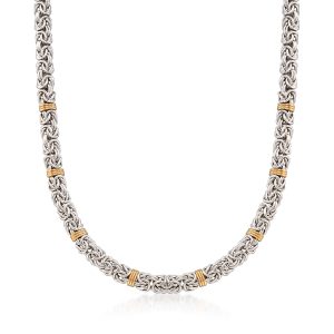 Sterling Silver and 14kt Yellow Gold Byzantine Station Necklace