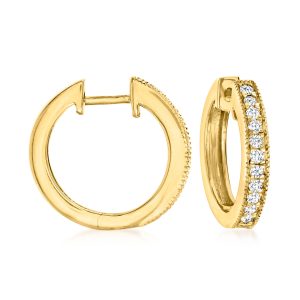 .25 ct. t.w. Diamond Milgrain Hoop Earrings  in 18kt Gold Over Sterling. 1/2"