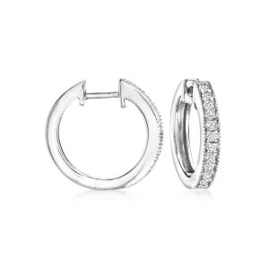 .25 ct. t.w. Diamond Milgrain Hoop Earrings in Sterling Silver. 1/2"