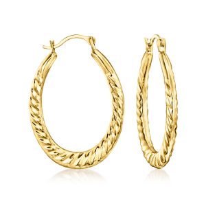 14kt Yellow Gold Twisted-Oval Hoop Earrings. 1"