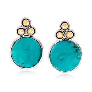 Turquoise Bead Trio Earrings in Sterling Silver and 14kt Yellow Gold