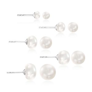 4-8mm Cultured Pearl Jewelry Set: Five Pairs of Stud Earrings with Sterling Silver