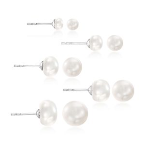 4-8mm Cultured Pearl Jewelry Set: Five Pairs of Stud Earrings with Sterling Silver