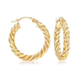 18kt Gold Over Sterling Twisted Hoop Earrings. 1"