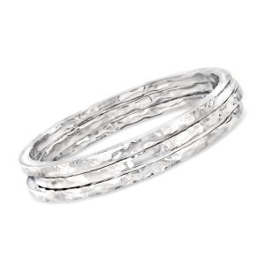 Italian Sterling Silver Jewelry Set: Three Hammered Bangle Bracelets