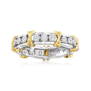 1.00 ct. t.w. Diamond X Station Eternity Band in 14kt Two-Tone Gold