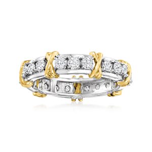 1.00 ct. t.w. Diamond X Station Eternity Band in 14kt Two-Tone Gold