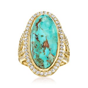 Turquoise and 1.30 ct. t.w. White Topaz Ring in 18kt Gold Over Sterling
