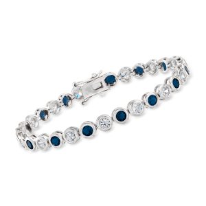 2.70 ct. t.w. CZ and 2.70 ct. t.w. Simulated Sapphire Tennis Bracelet in Sterling Silver