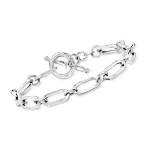 Italian Sterling Silver Paper Clip Link Toggle Bracelet
