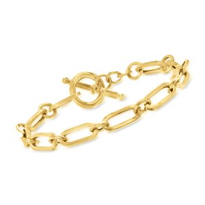 Italian 18kt Gold Over Sterling Paper Clip Link Toggle Bracelet