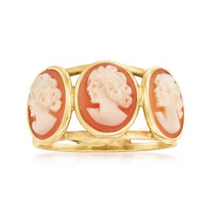 Italian Orange Shell Cameo Ring in 18kt Gold Over Sterling