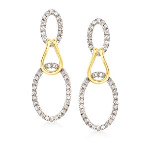 .50 ct. t.w. Diamond Oval Loop Drop Earrings in Sterling Silver and 14kt Yellow Gold