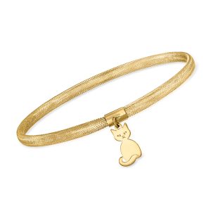 Italian 14kt Yellow Gold Mesh Cat Charm Bracelet