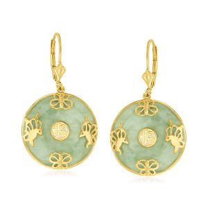 Jade "Good Fortune" Butterfly Drop Earrings in 18kt Gold Over Sterling