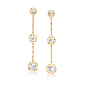 2.00 ct. t.w. Bezel-Set CZ Linear Drop Earrings in 18kt Gold Over Sterling