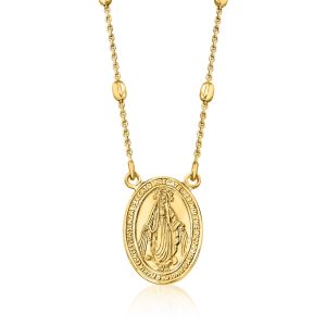 Italian 18kt Gold Over Sterling Miraculous Medal Bead Station Necklace