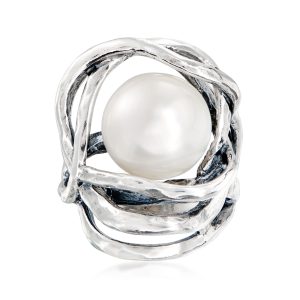12-12.5mm Cultured Pearl Openwork Ring in Sterling Silver