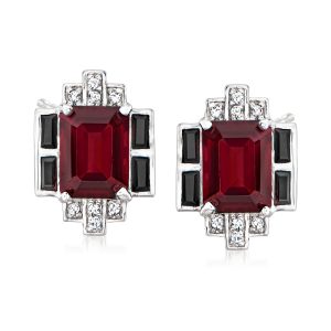 3.70 ct. t.w. Garnet and .40 ct. t.w. Black Spinel Earrings with .10 ct. t.w. White Topaz in Sterling Silver