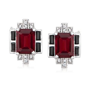 3.70 ct. t.w. Garnet and .40 ct. t.w. Black Spinel Earrings with .10 ct. t.w. White Topaz in Sterling Silver
