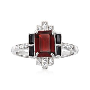 1.80 Carat Garnet and .20 ct. t.w. Black Spinel Ring with .10 ct. t.w. White Topaz in Sterling Silver