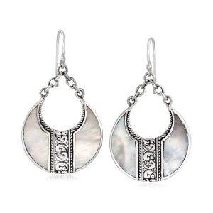Mother-of-Pearl Bali-Style Teardrop Earrings in Sterling Silver