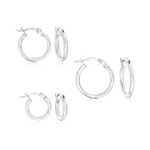 Sterling Silver Jewelry Set: Three Pairs of 2mm Hoop Earrings. 1/2-3/4"
