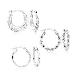 Sterling Silver Jewelry Set: Three Pairs of Hoop Earrings. 3/4"