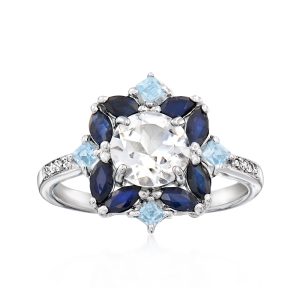 1.78 ct. t.w. White and Blue Topaz and .80 ct. t.w. Sapphire Ring in Sterling Silver