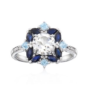 1.78 ct. t.w. White and Blue Topaz and .80 ct. t.w. Sapphire Ring in Sterling Silver