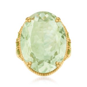 20.00 Carat Prasiolite and .80 ct. t.w. Peridot Ring in 18kt Gold Over Sterling