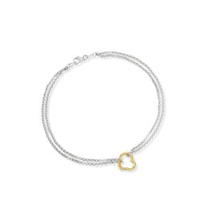 Sterling Silver and 14kt Yellow Gold Heart Anklet. 10"