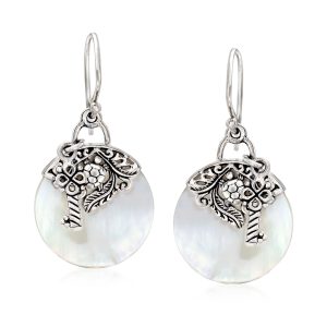 Mother-of-Pearl Bali-Style Drop Earrings in Sterling Silver
